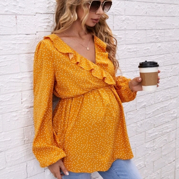 Maternity Polka Dot Ruffle Trim Blouse - Picture 5 of 6